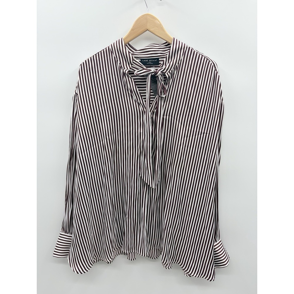 Lane Bryant Women Plus Size 22/24 No Peek Collection Stripe Tie Neck Blouse 2327